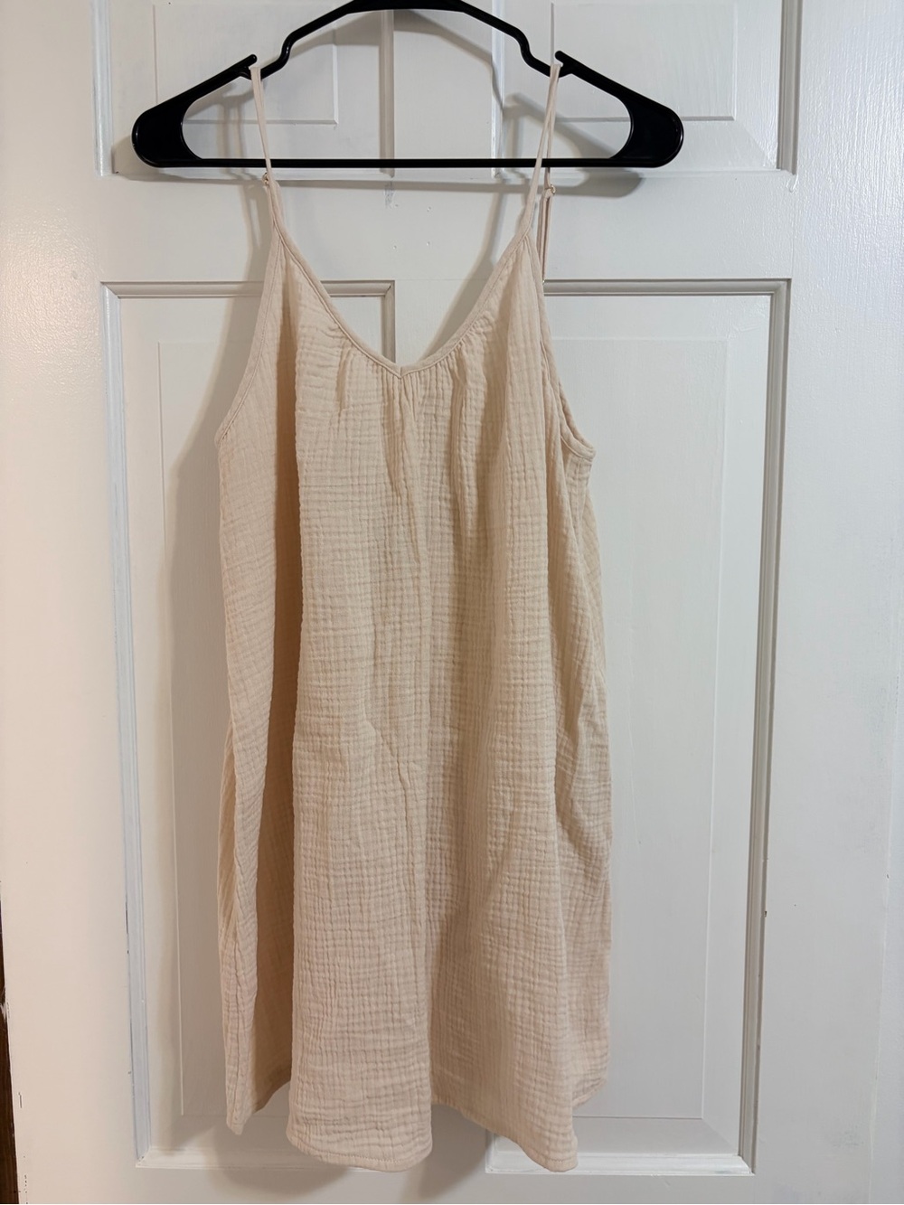 Lightweight Cream V-Neck Spaghetti Strap Swim Coverup